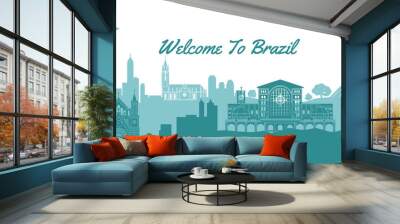 famous landmark of Brazil,travel destination with silhouette classic with national color design,vector illustration Wall mural