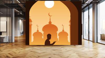 Muslim pray in mosque,silhouette design Wall mural