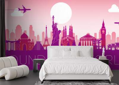 world famous landmark pink silhouette design,vector illustration Wall mural