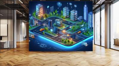 A smart city where traffic lights, public transportation, and other infrastructure Wall mural