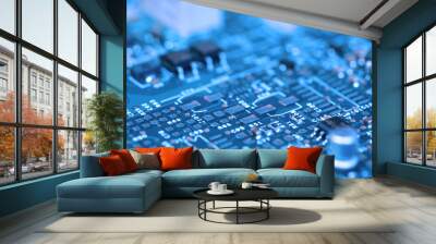 circuit board 2 - blue Wall mural