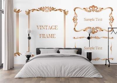 Vector vintage frame und border, antique golden ornament. Wall mural