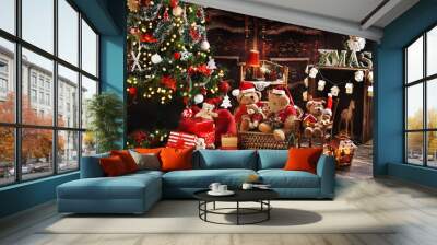 teddy bear family at home at Christmas time Wall mural