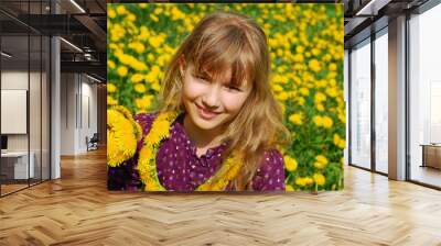 young girl with dandelions Wall mural