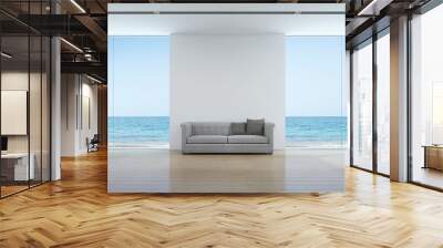 sea view living room interior in modern beach house - 3d rendering Wall mural