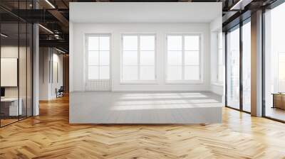 Vintage white room with door and window in new home - 3D rendering Wall mural