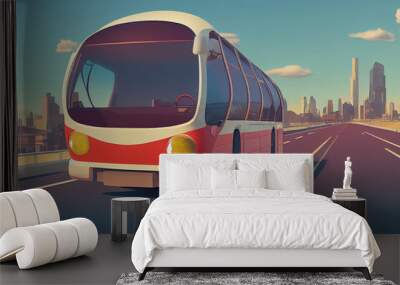 3d illustration of bus on the way without a driver Wall mural