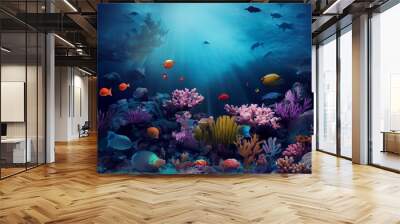 3d illustration of underwater sea colorful tropical fish in the coral reef Wall mural