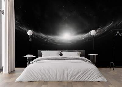 A black and white image of a starry sky with a sun in the middle Wall mural