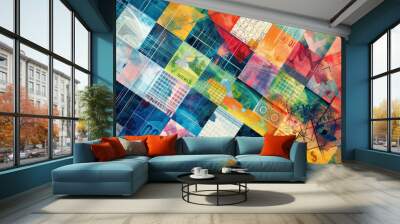 A colorful collage of different colored squares and rectangles Wall mural