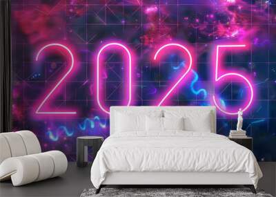 A colorful space background with the number 2025 in the center Wall mural