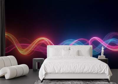 A colorful wave of light is displayed on a dark background Wall mural