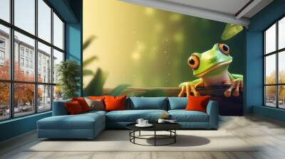 A green frog sits on a branch Wall mural