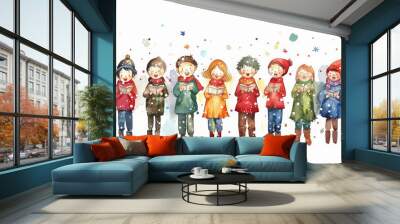 A group of children are singing in the snow Wall mural