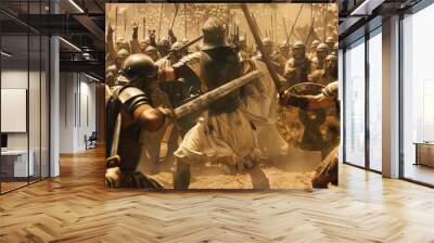 A group of warriors are fighting in a battle scene Wall mural