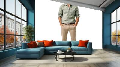 A man is wearing a white shirt and gray pants Wall mural