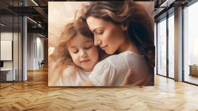 A mother and daughter are cuddling together Wall mural