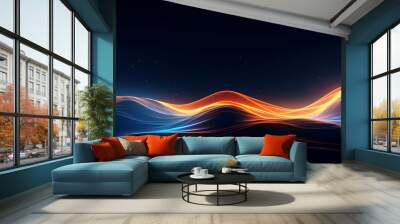 A mountain range with a long, curving line of orange light Wall mural