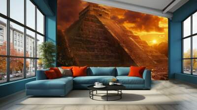 A pyramid with a sun shining on it Wall mural