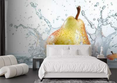 A small red apple is floating in a pool of water Wall mural