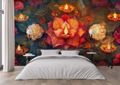 A table with many candles and flowers Wall mural