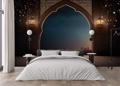 Arab arch with mosque, Ramadan concept Wall mural