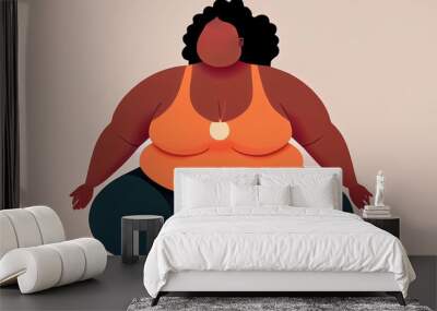 cartoon style illustration of plus size woman in sporty clothes doing yoga body positive concept. AI Wall mural