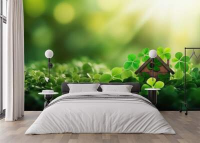 Clover and a small forest house, concept St.Patrick 's Day Wall mural