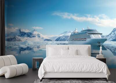 Cruise ship in the north among icebergs and ice Wall mural