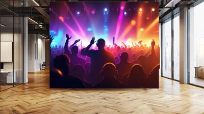 Dance disco party neon party place illustration. AI Wall mural