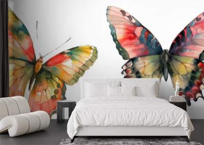 Four colorful butterflies are painted on a white background Wall mural