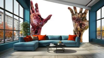 Four hands with blood on them, one of which is raised Wall mural