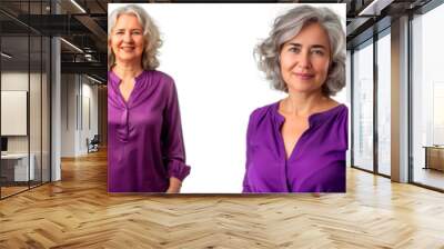 Four women are posing for a photo in purple shirts Wall mural