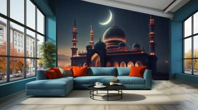 illustration of amazing architecture design of muslim mosque ramadan concept.AI. Wall mural