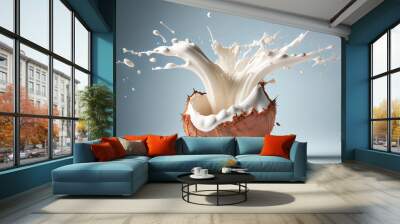 illustration of fresh coconut with water splash on white background Wall mural