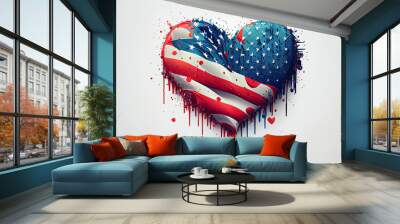 illustration of heart shape with american flag on white background Memory day . AI Wall mural