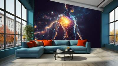 illustration of human body permeated with bright threads of luminescence . Wall mural