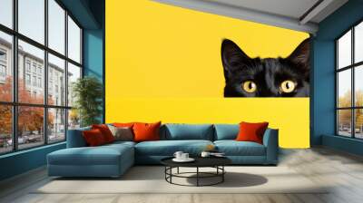 Portrait of a black cat on a yellow background, concept for Black Friday Wall mural