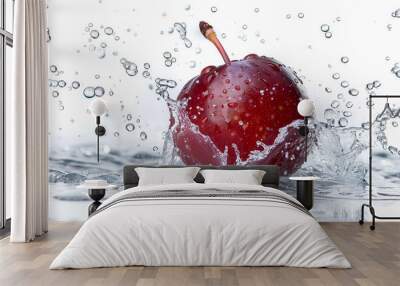 Two cherries are in a splash of water Wall mural