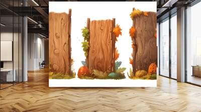 ui vector illustration of wooden board in autumn forest isolate on white background Wall mural