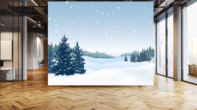 Christmas snowy background. Snow winter landscape. Retro Merry C Wall mural