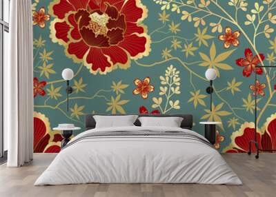 Floral seamless pattern. Flower background. Flourish ornamental tile wallpaper with flowers in far east oriental style. Wall mural