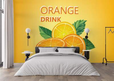 Fresh fruits with mint leaves. Fresh orange, mandarine sliced pieces. Citrus food background with fruits juice drink. Wall mural