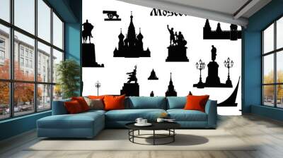 Moscow city symbol set, Russia. Tourist landmark icon collection Wall mural