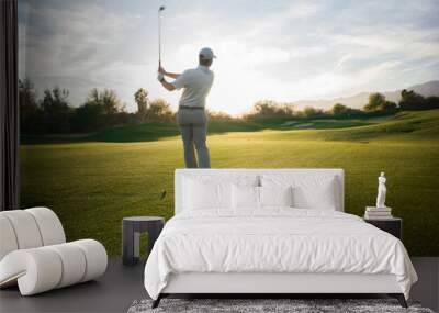 Golfer in Fairway at Sunset Wall mural