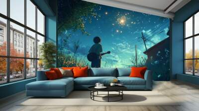 80's Lo-fi Addict, stress relief, relaxing, study, work music, anime style Wall mural