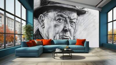 pencil sketch of Winston Churchill Wall mural