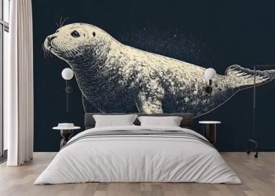 Seal, letterpress style, black & white Wall mural