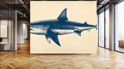 shark letterpress style Wall mural