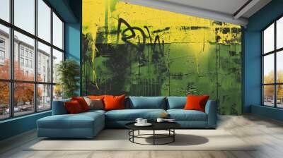 Grungy green and yellow abstract background, perfect for urban and edgy design projects with a raw and gritty feel. Wall mural